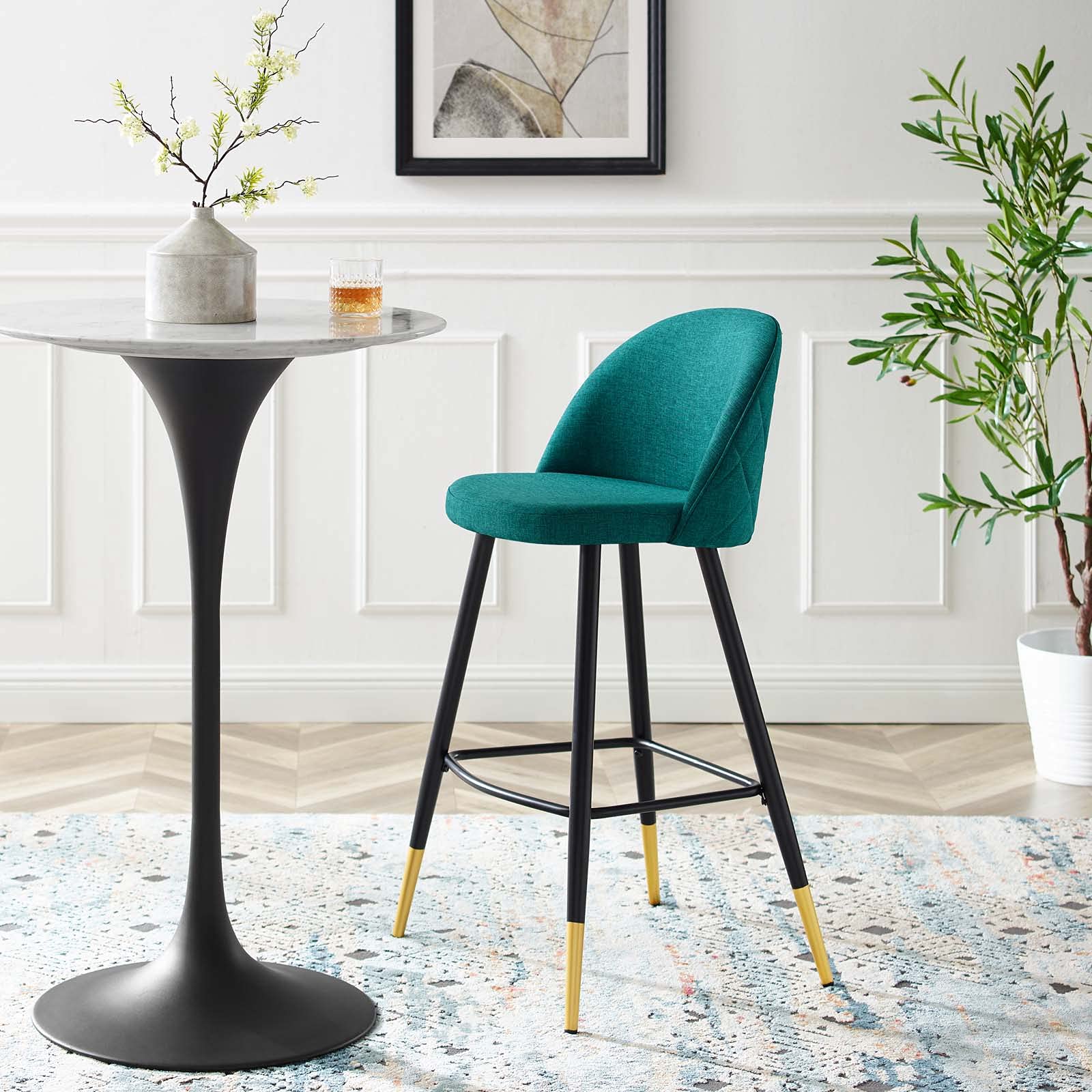 Modway Cordial Fabric Upholstered Dining Bar Stools in Teal - Set of 2