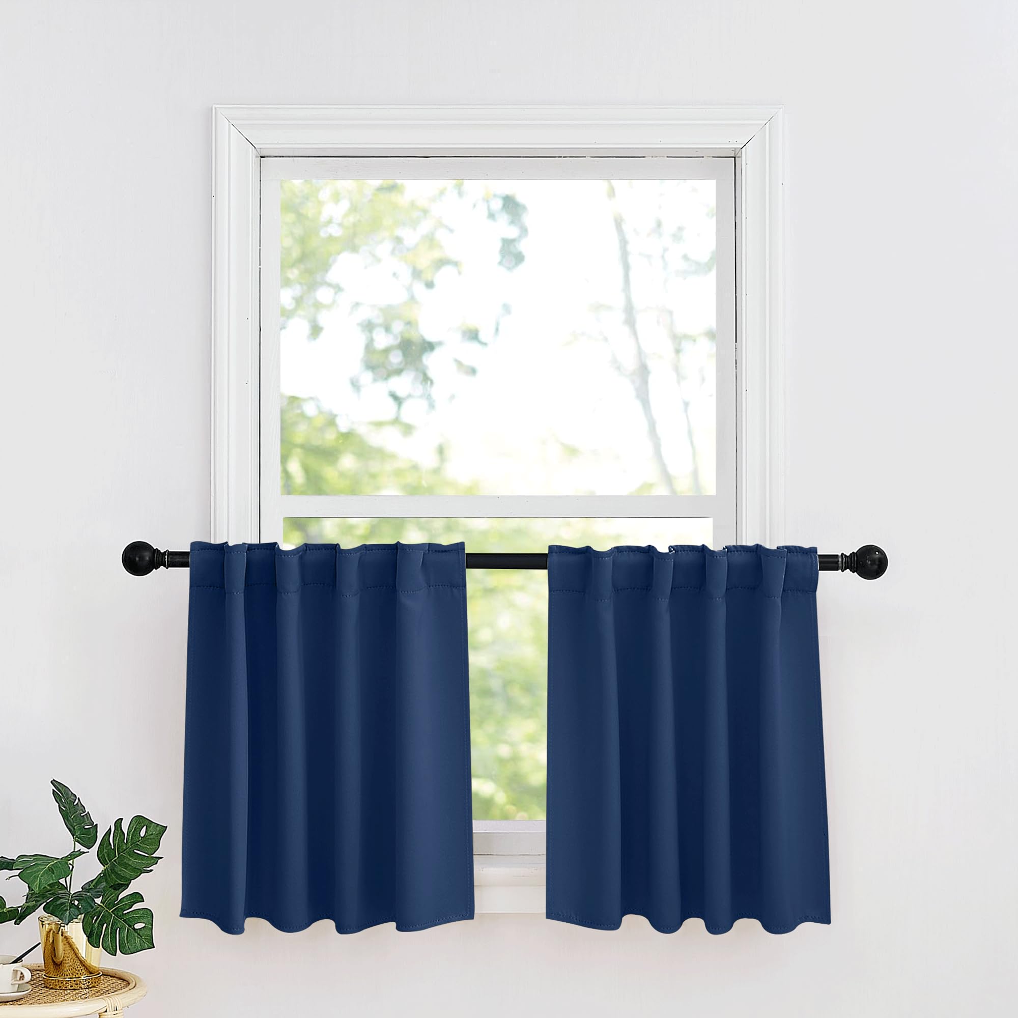 Ryb Home Kitchen Window Curtains - Blackout Privacy Half Window Curtains For Bedroom Bathroom Dining Living Room Cafe Office Short Tiers Curtains, W 34 X L 36 Inches, 2 Panels, Navy Blue