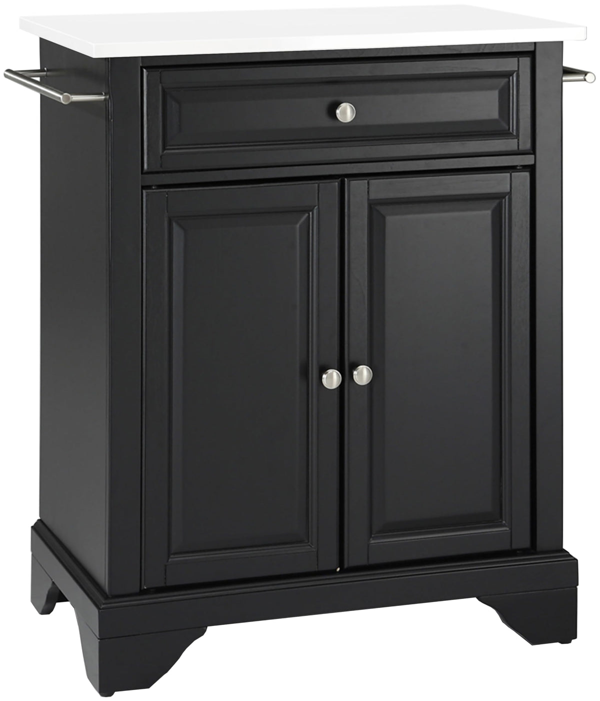 Crosley Furniture Lafayette Stone Top Small Portable Rolling Kitchen Island Storage Cart, Microwave Stand, Black