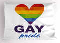 Ambesonne Pride Pillow Sham, Polygonal Gay Rainbow Heart With Inscription Lgbt Love Romance Culture Community, Decorative Standa