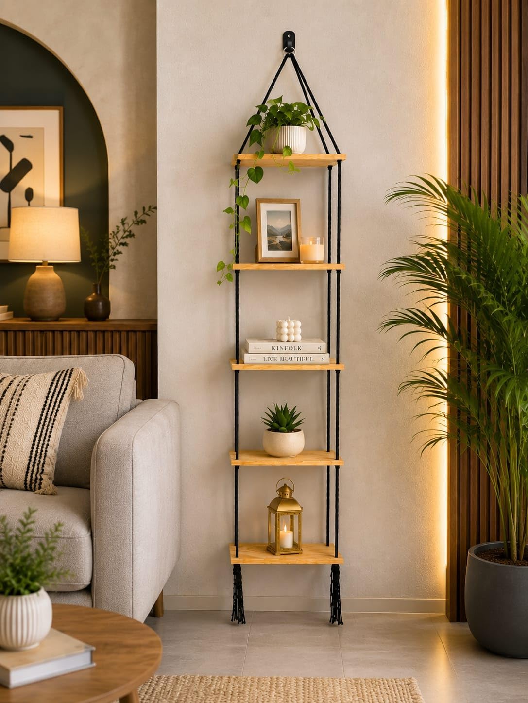Ganvia Hanging Shelves Adjustable Rope Wall Hanging Shelf