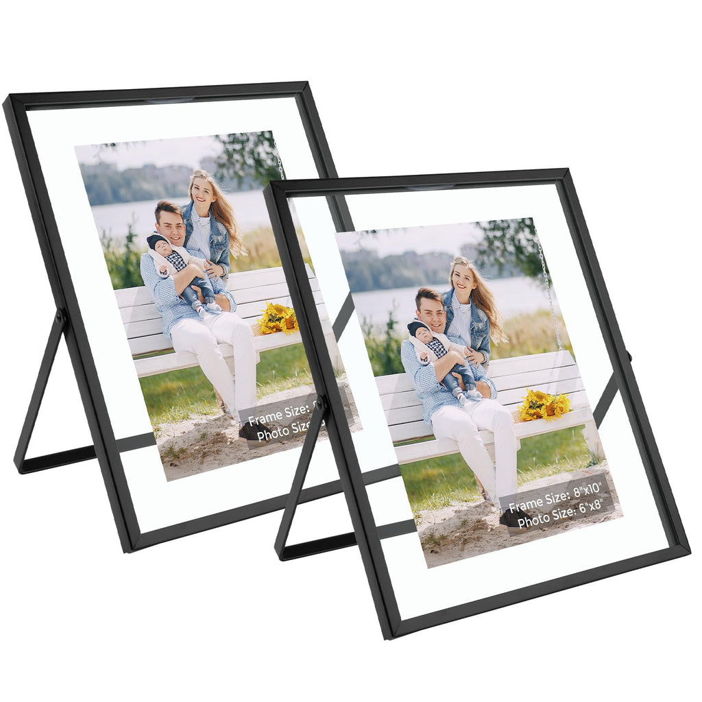 Golden State Art, Black 8x10 Frame for 6x8 Photo - Floating Frame for 6 x 8 or Smaller Photos - Metal Frame and Real Glass, Eleg