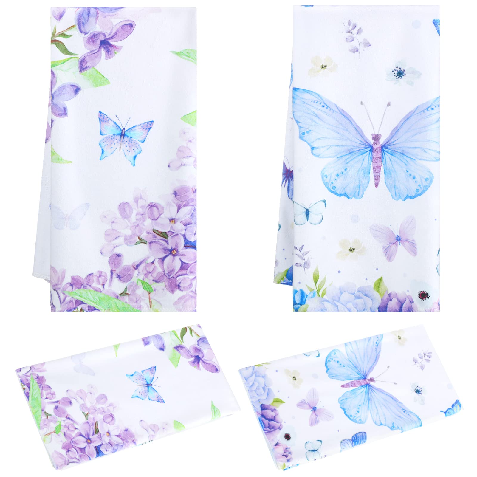 Tatuo 2 Pcs Lilacs Butterfly Hand Towels for Bathroom 19.7 x 27.6 Inch Purple Floral Bath Towels Spring Kitchen Towels Decorativ