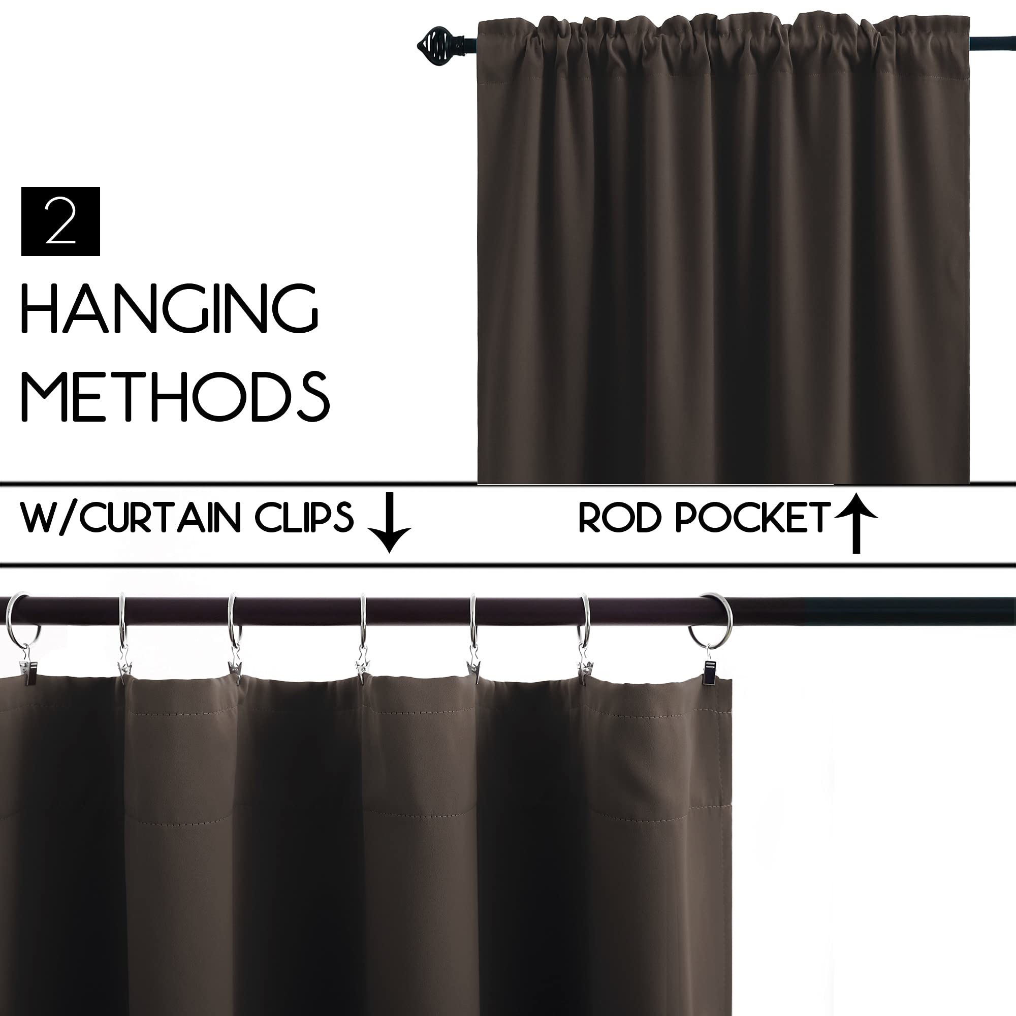 Koufall Brown Kitchen Window Curtains Blackout Rod Pocket Short Tier Curtains Small Chocolate Coffee Curtains For Bathroom Small Window Wide 34 X 30 Inch Length