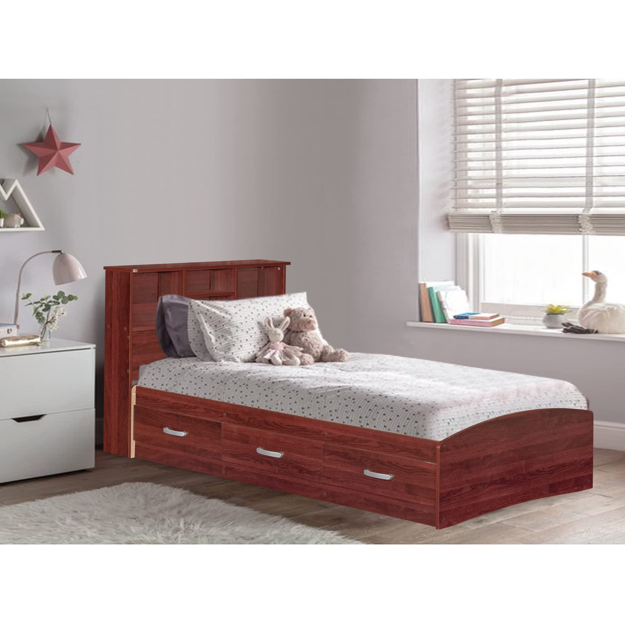 Better Home Products California Wooden Twin Captains Bed in Mahogany