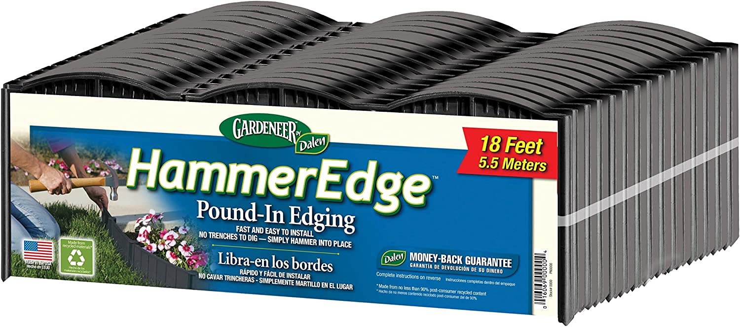 Gardeneer By Dalen Hammeredge Pound In Edging - 16 Durable Interlocking Pieces -18 Feet Of Coverage - Made In Usa - Easy To Inst