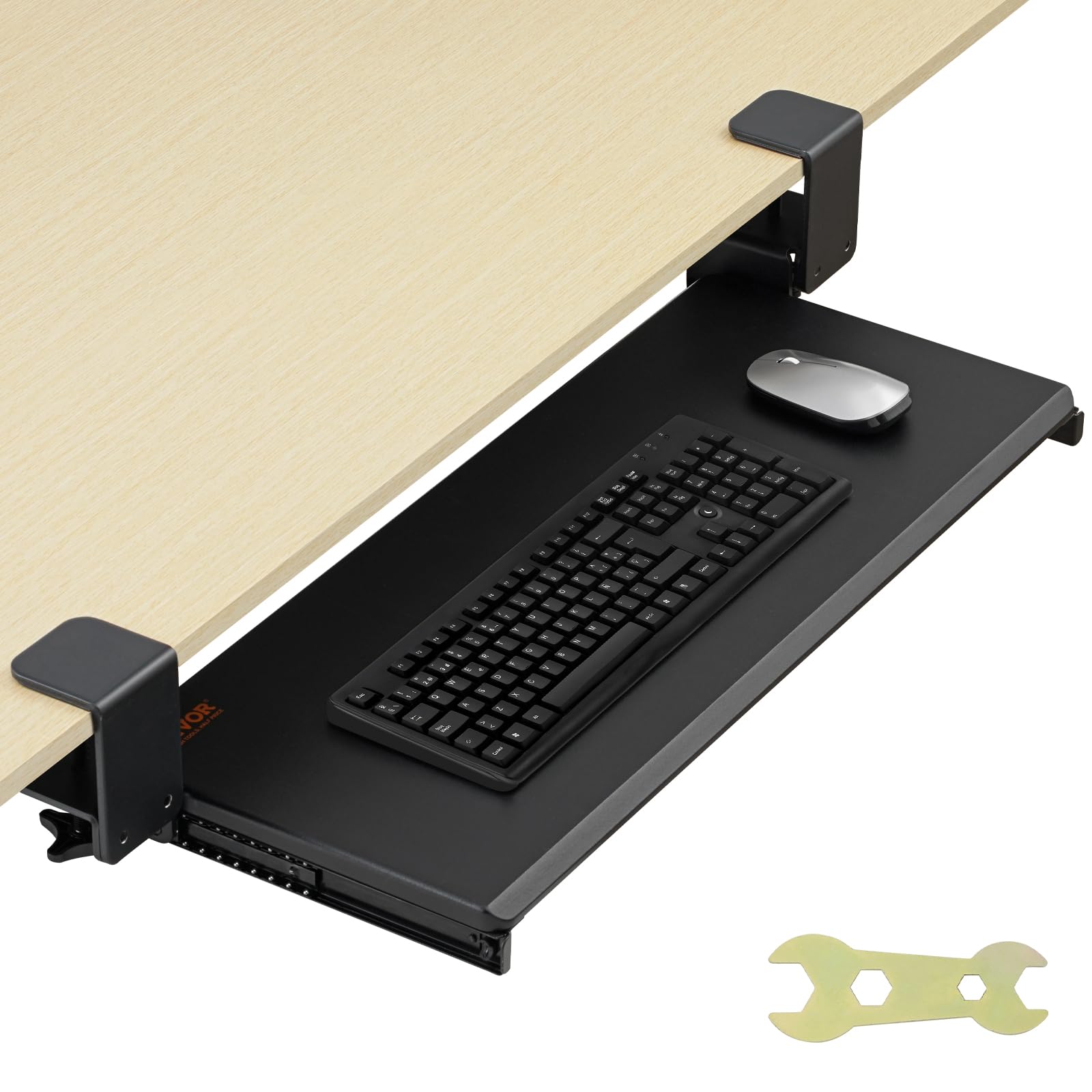 Vevor Clamp On Keyboard Tray Under Desk, Desk Keyboard Tray Slide Out With Sturdy No-Drill C Clamp Mount, Large 26.8 X 11 Inch S
