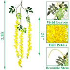 Aitisor 24 Pack Artificial Fake Wisteria Vine Ratta (3.75 Feet) Hanging Garland Silk Flowers String Home Party Wedding Decor (Ye
