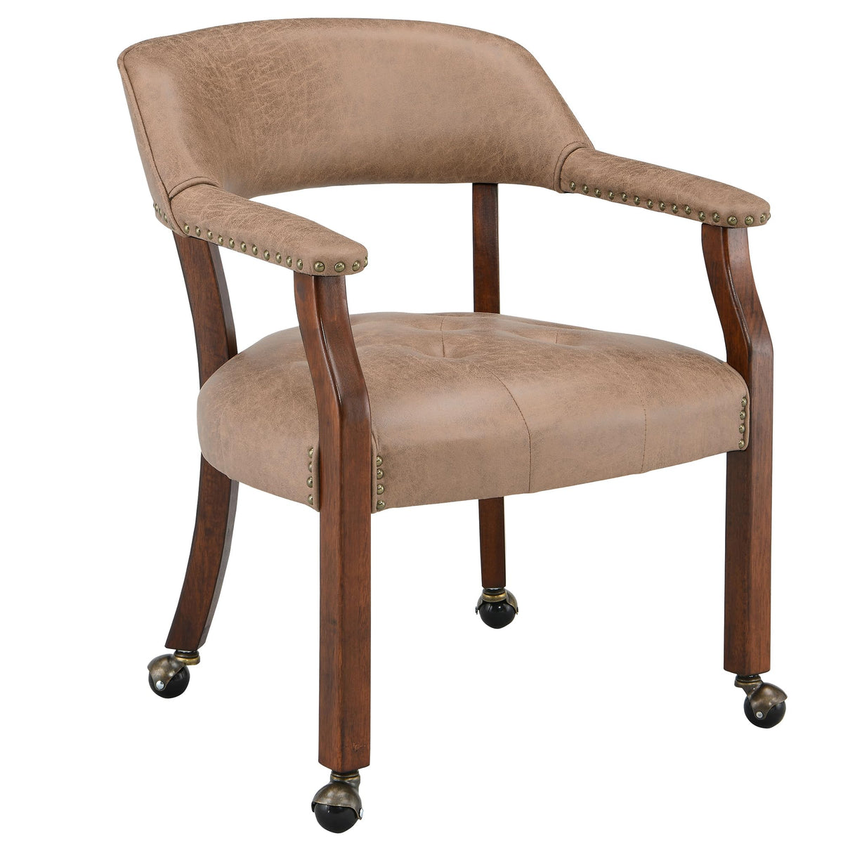 Leemtorig Dining Chairs With Casters And Arms, Rolling Dining Chairs With Wheels, Solid Wood Office Desk Chairs, 26Dx25.2 Wx31.5