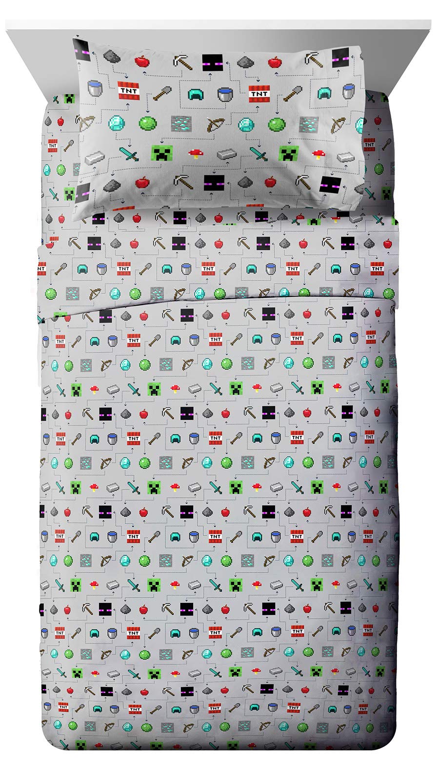 Jay Franco Minecraft Monster Hunters Full Sheet Set - 4 Piece Set Super Soft And Cozy Kids Bedding Features Creepers - Fade Resi