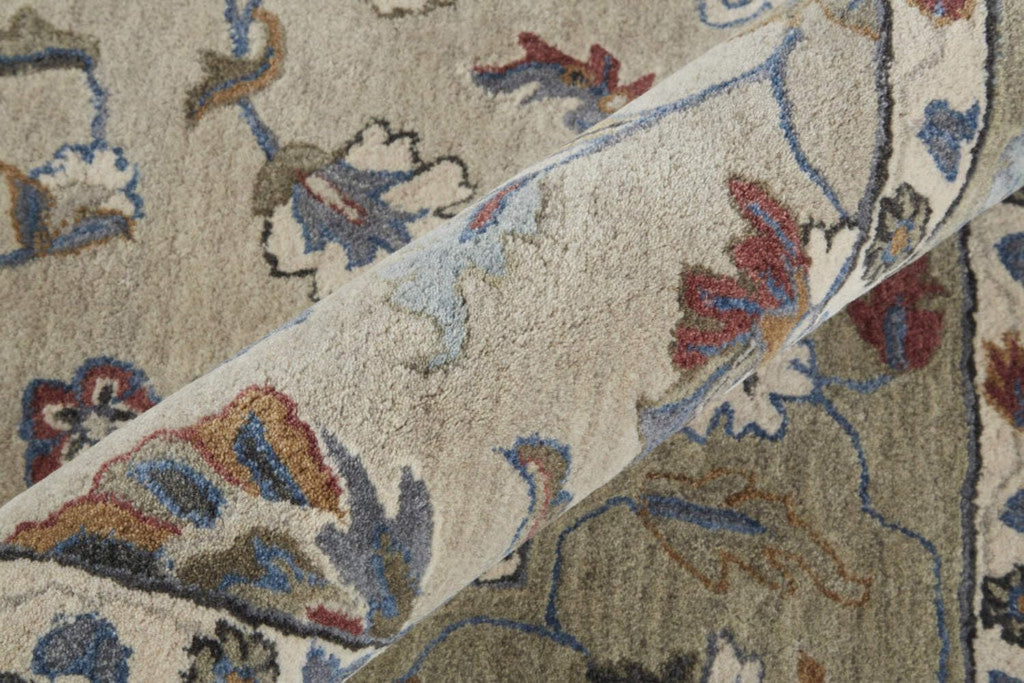 HomeRoots 514824 8 x 10 ft. Ivory Taupe & Blue Wool Floral Hand Tufted Handmade Stain Resistant Rectangle Area Rug