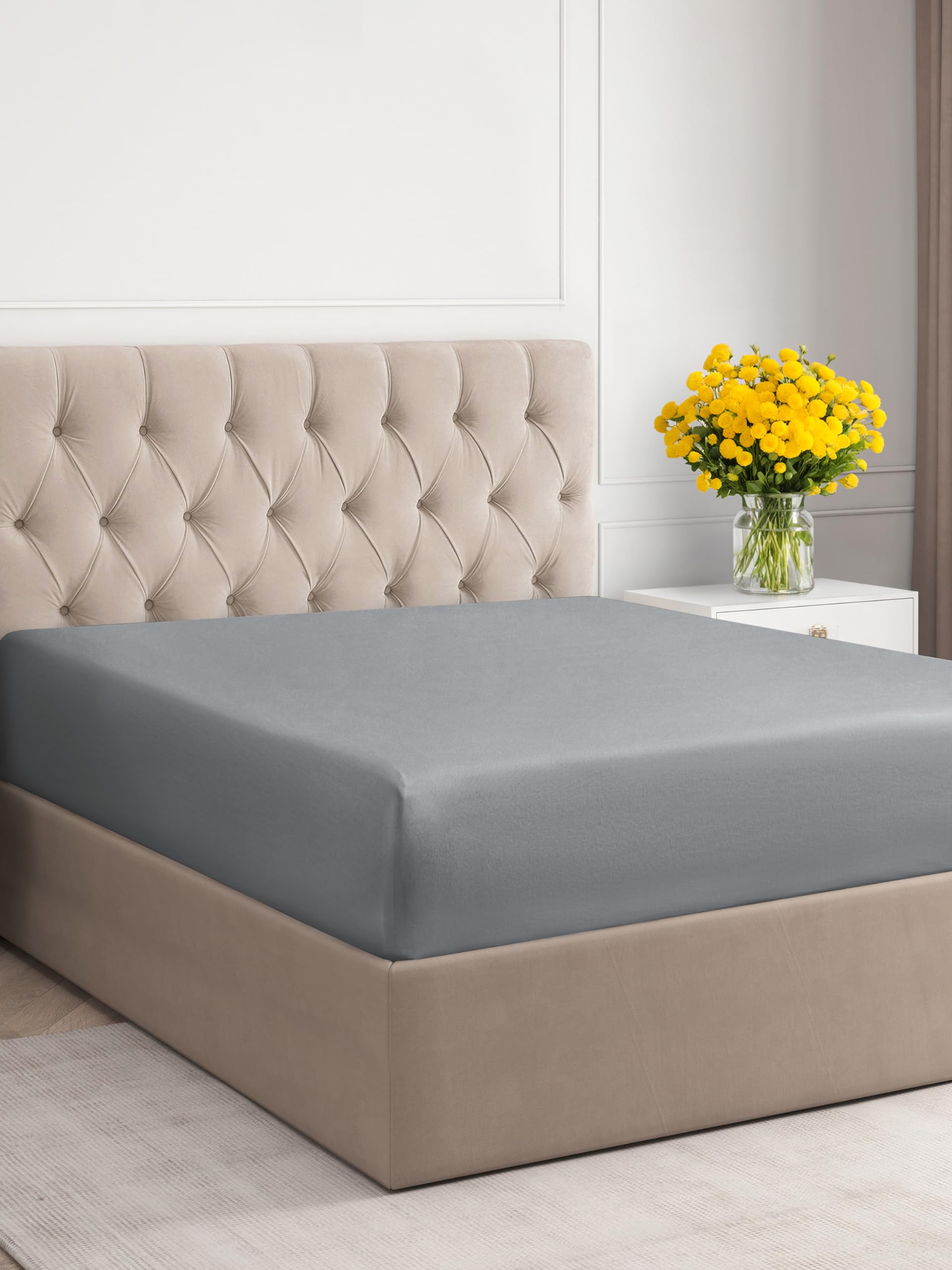 Cal King Size Fitted Bed Sheet - Hotel Luxury Single Fitted Bottom Sheet Only - Fits Mattress Between 8 To 16 Inches - Deep Pockets, Extra Soft & Wrinkle Free - Comfy Breathable & Cooling - Steel Blue