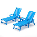 Lue Bona Chaise Lounge Chairs Set With Table, 3-Piece, Hdps Material, 3-Year Warranty, Patio Lounge Chair With Adjustable Backrest, Resin Pool Lounge Chairs With Wheels For Outside, Poolside,Blue