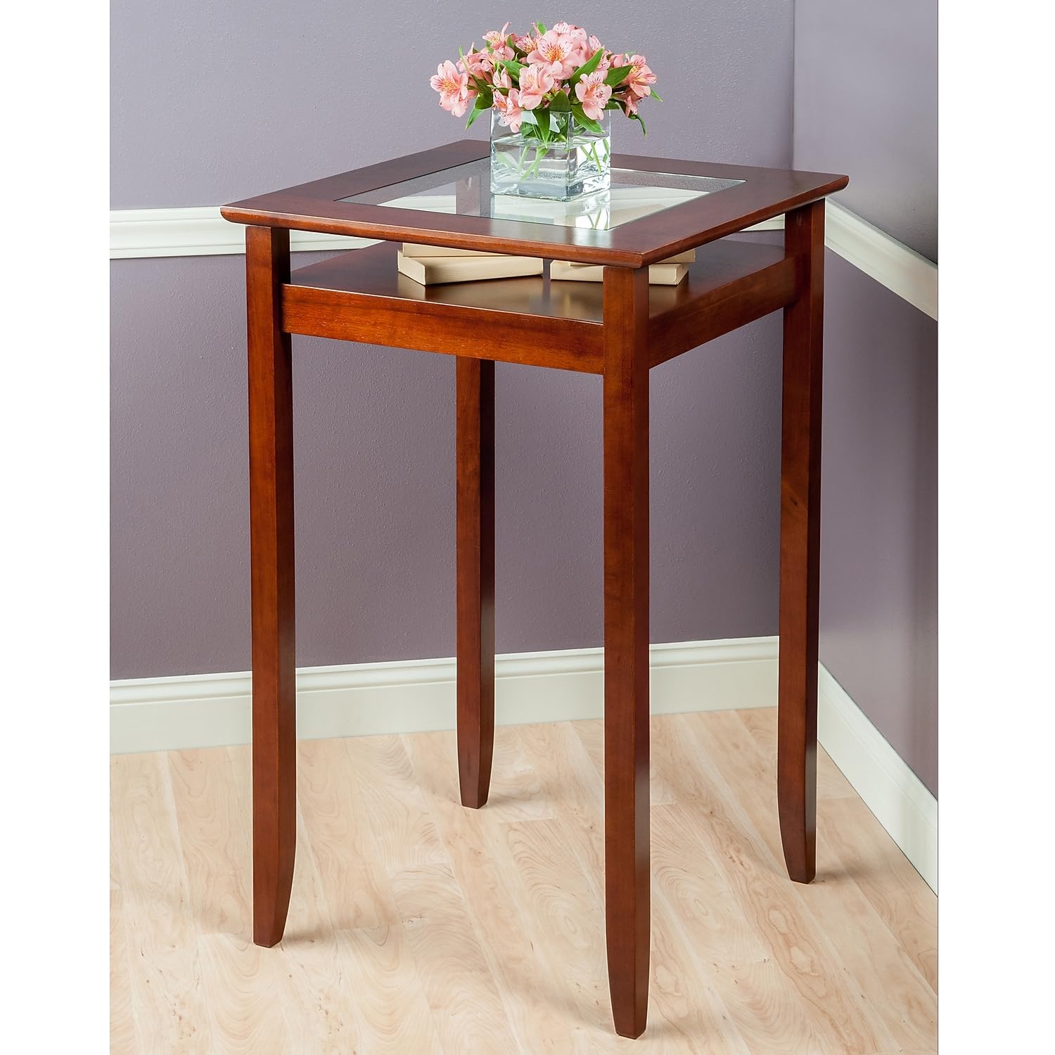 Winsome Halo Pub Table with Tempered Glass Top, Walnut (94127)