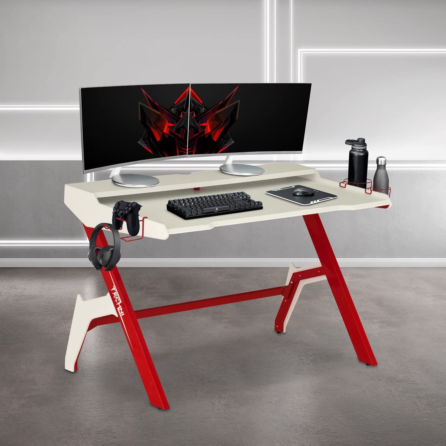 Techni Sport Computer Gaming Desk With Cupholder And Headphone Hook, Small Laptop Table For Home And Office, Green