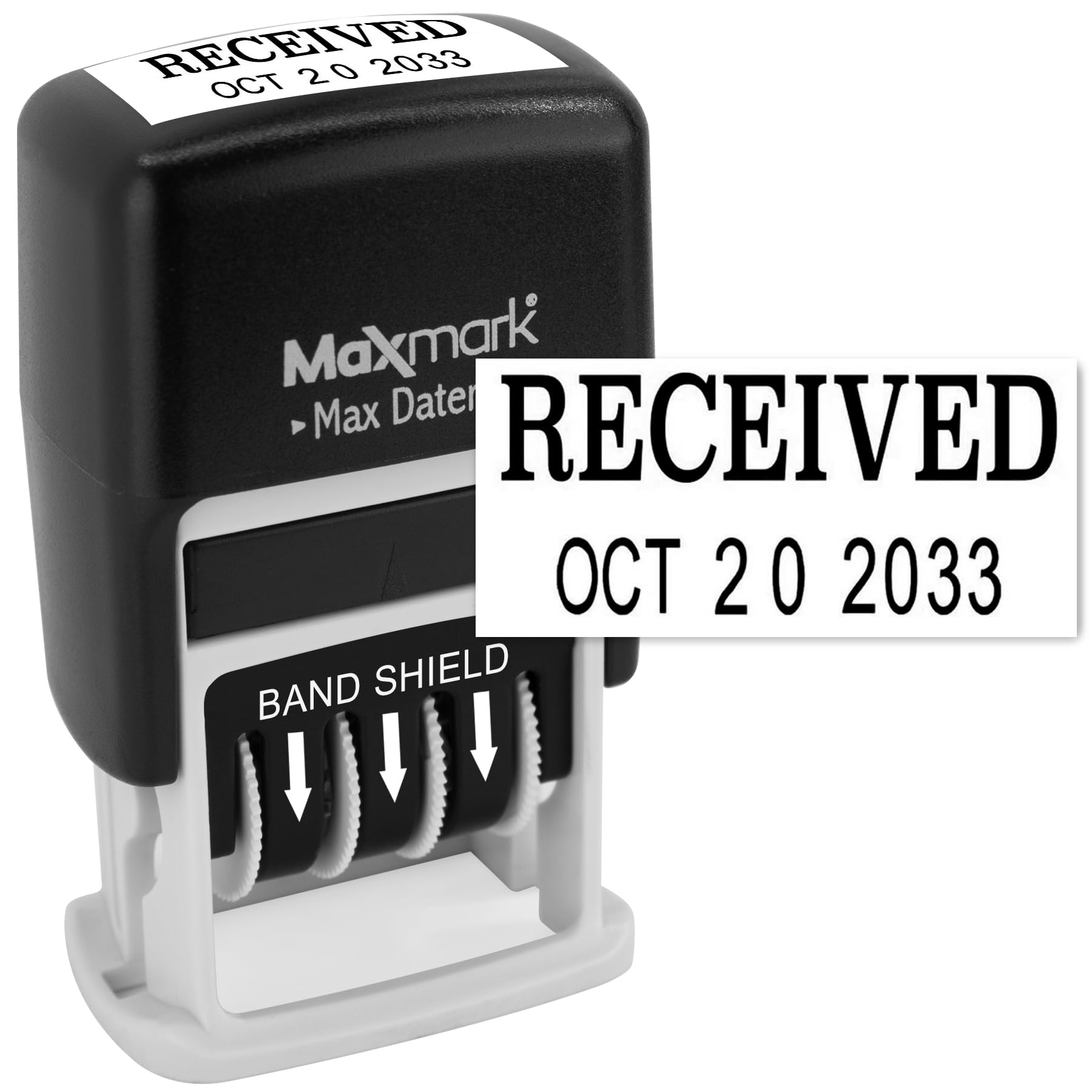 Maxmark Self-Inking Rubber Date Office Stamp With Received Phrase & Date - Black Ink (Max Dater Ii), 12-Year Band