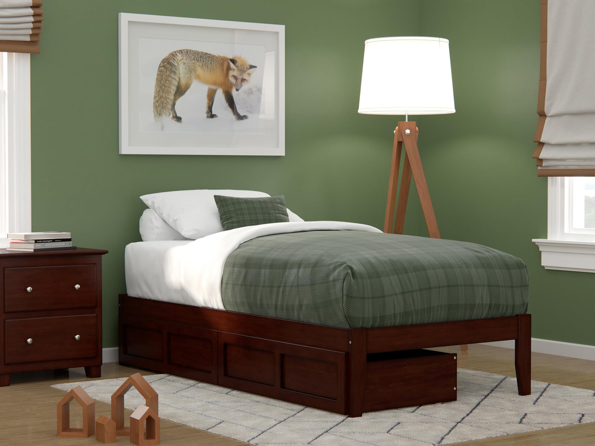 AFI, Colorado Twin Platform Bed with 2 Storage Drawers, Walnut