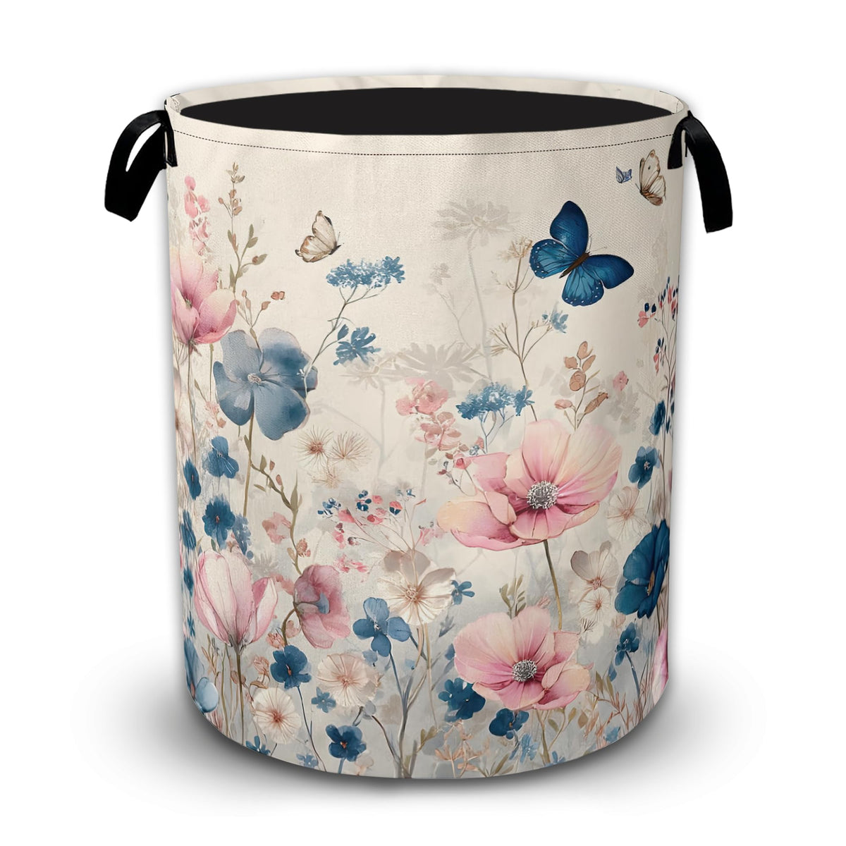 Summer Butterfly Wildflowers Collapsible Laundry Basket with Handles, Large Capacity Clothes Hamper, Waterproof Oxford Cloth Sto
