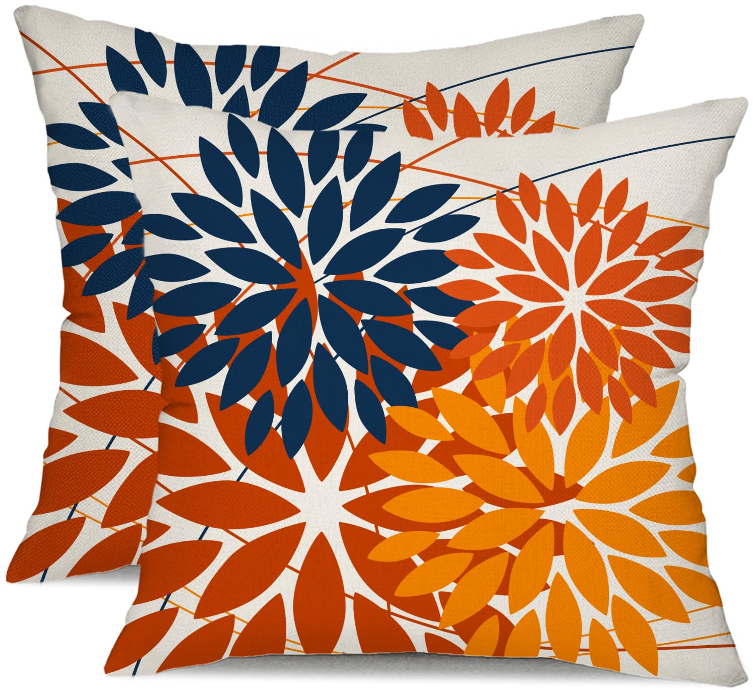 Dfxsz Outdoor Pillow Covers 18X18 Inch Set Of 2 Blue Orange Flower Decorative Waterproof Summer Outdoor Pillow Covers Valentines