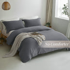 Mildly Super Soft Duvet Cover - 100% Washed Microfiber Dark Grey Comforter Cover Set 3 Pieces With Zipper Closure & Corner Ties