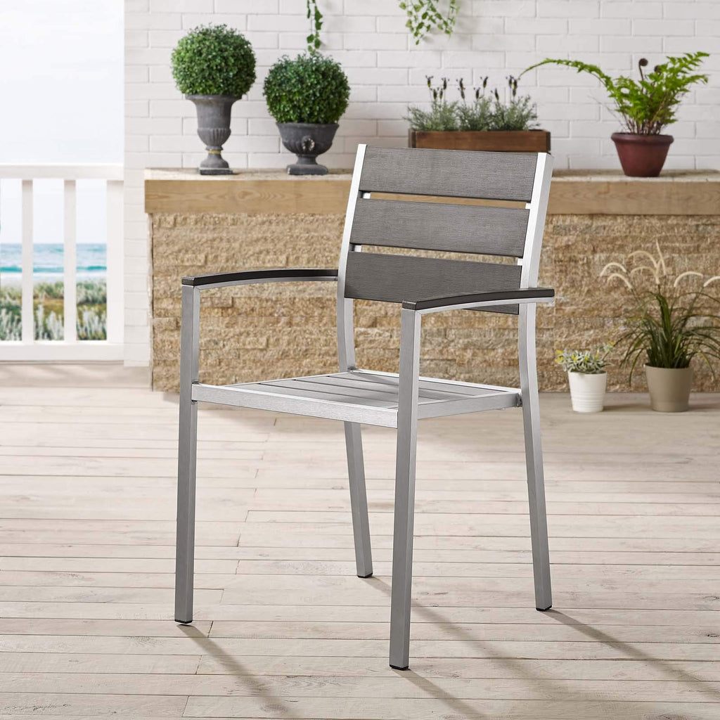 Modway Eei-3130-Slv-Gry Shore Outdoor Patio Aluminum Dining Armchair In Silver Gray