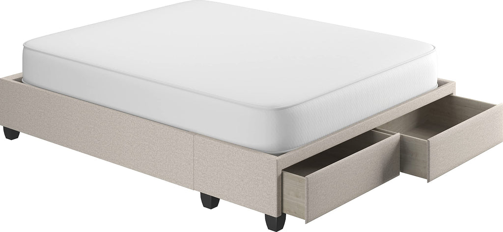 Boyd Sleep Modena Uplift Upholstered Platform Bed Frame Mattress Foundation, Dual Front Storage Drawers, and Strong Wood Slat Supports: Linen, Eggshell, Full
