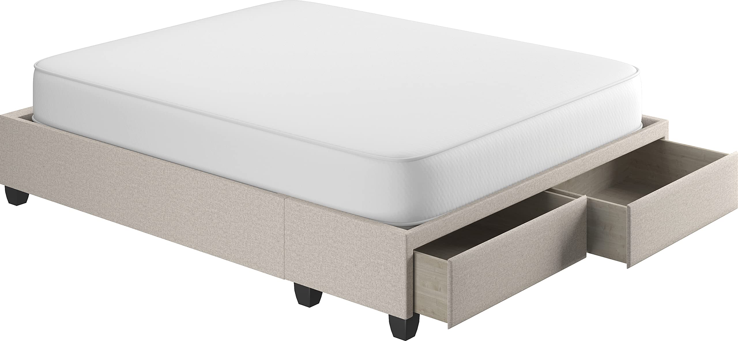 Boyd Sleep Modena Uplift Upholstered Platform Bed Frame Mattress Foundation, Dual Front Storage Drawers, and Strong Wood Slat Supports: Linen, Eggshell, Full