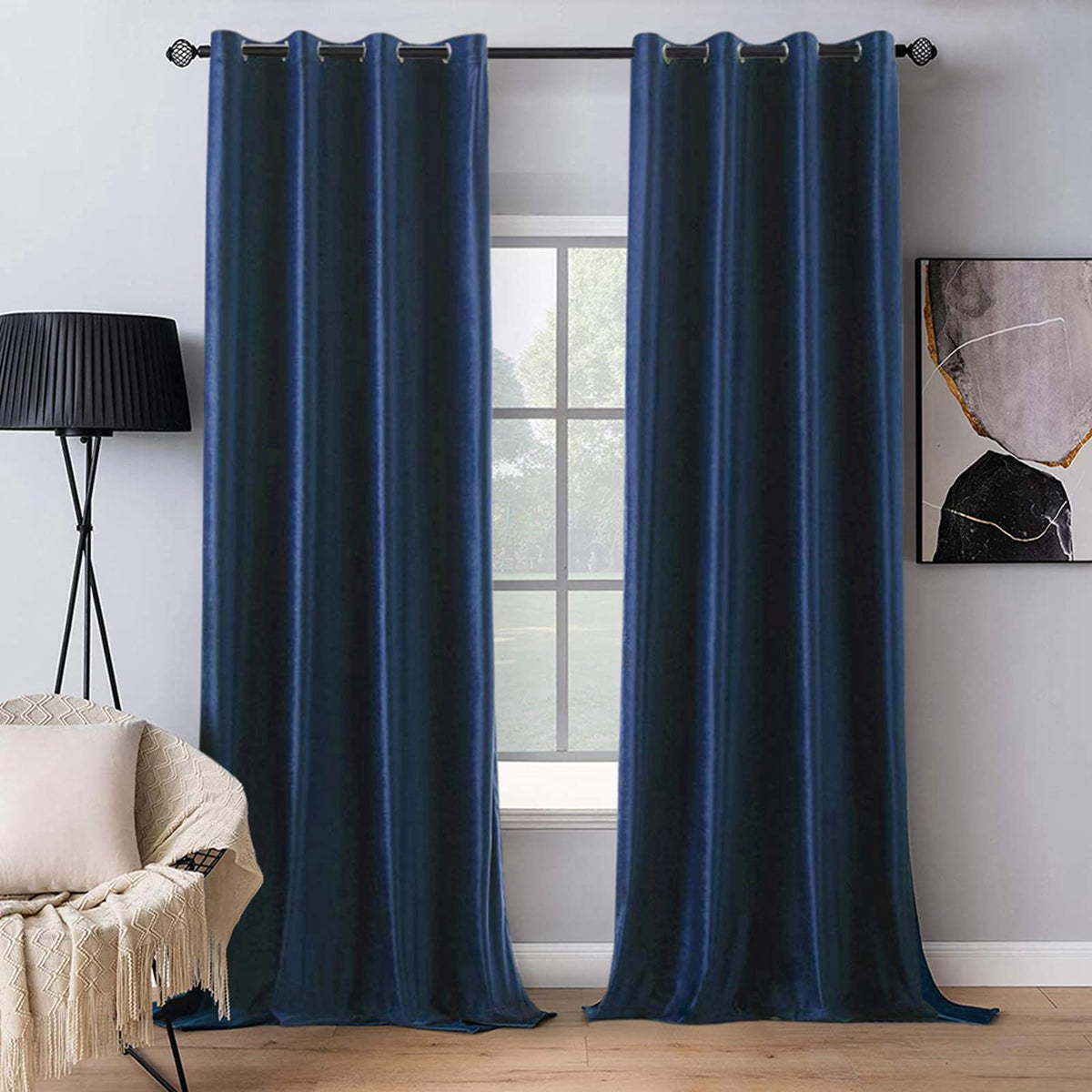 Miulee 2 Panels Blackout Velvet Curtains Solid Soft Grommet Royal Blue Curtains Black Out Thermal Insulated Soundproof Room Dark