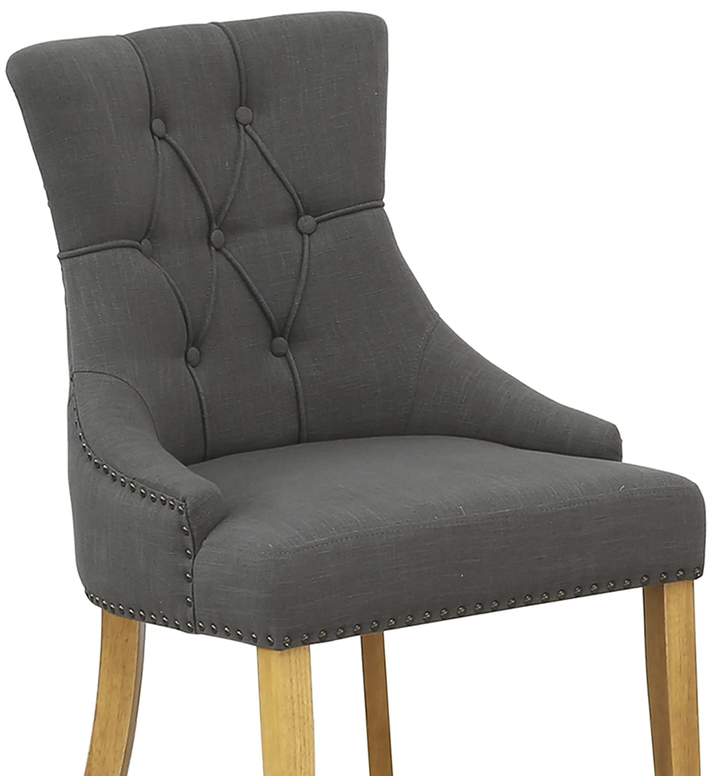 East West Furniture Esfr3-Oak-20 3 Piece Dinette Set For Small Spaces Contains A Round Dining Table With Pedestal And 2 Dark Gotham Linen Fabric Upholstered Chairs, 30X30 Inch, Oak