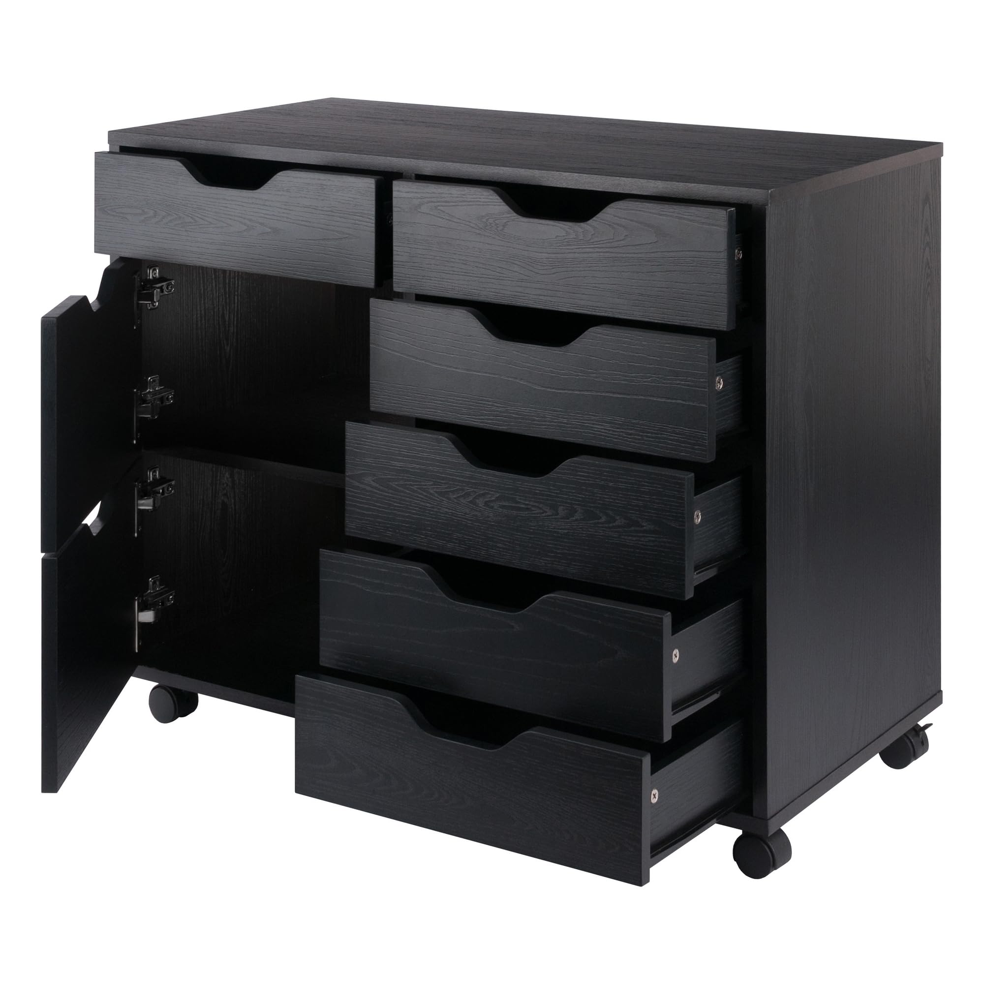 Winsome Halifax Storage Mobile Cabinets, 2 Doors, 6 Drawers, for Home Office, Black