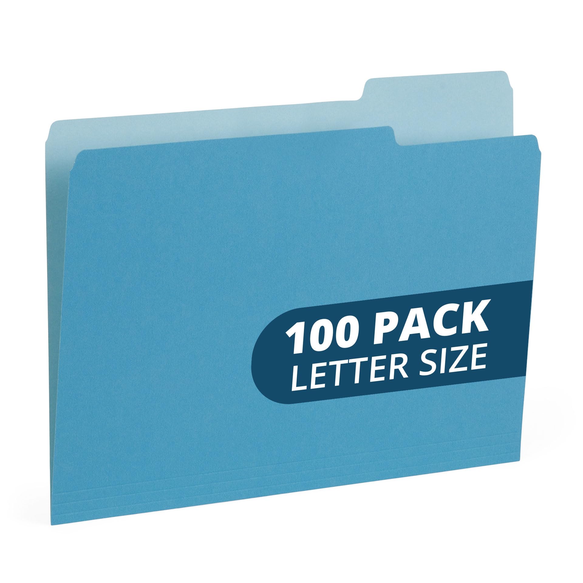 100 Blue Summit Supplies Blue File Folders - Letter Size 1/3 Cut 100 Pack, Two-Tone File Folders, Durable 11Pt Paper, Blue Folde