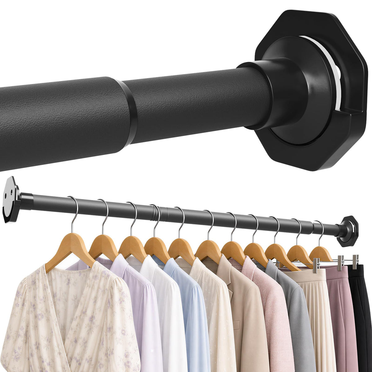 Closet Rod for Hanging Clothes with Wall Mount Brackets 27.594 Adjustable