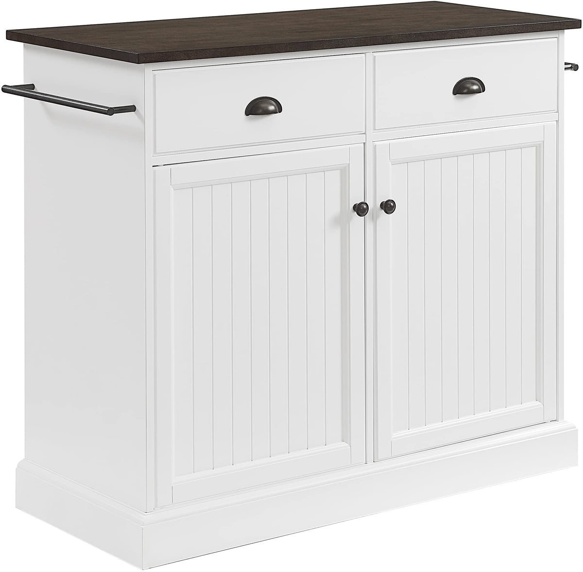 Crosley Furniture Shoreline Kitchen Island, Microwave Stand, Coffee Bar, with Shelves and Drawers, White