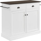 Crosley Furniture Shoreline Kitchen Island, Microwave Stand, Coffee Bar, with Shelves and Drawers, White