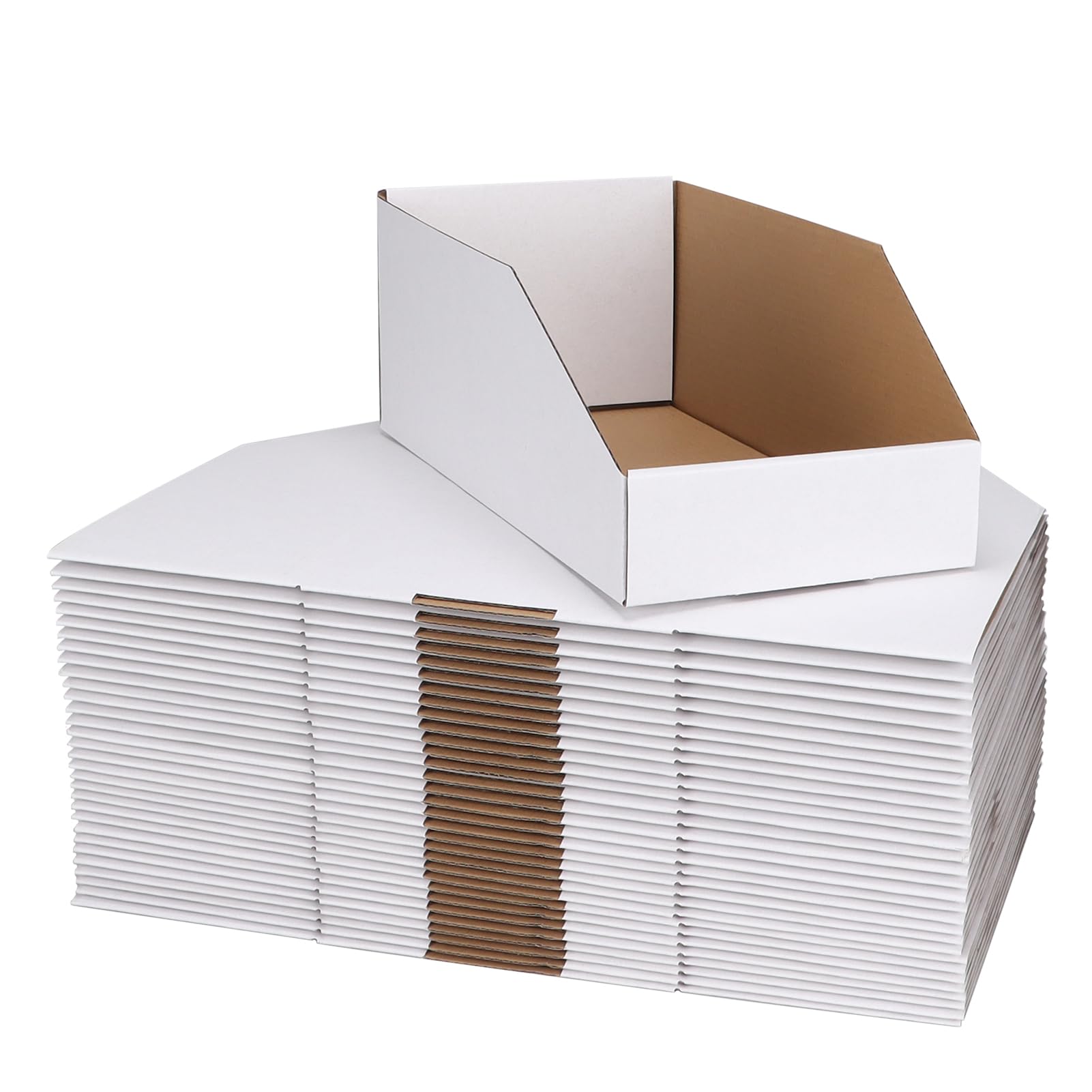 Zbeivan Cardboard Storage Bins Boxes 35 Packs 12X6X4.5 Inches, Easy Assembly Pantry Organizer Bins For Shelf, White