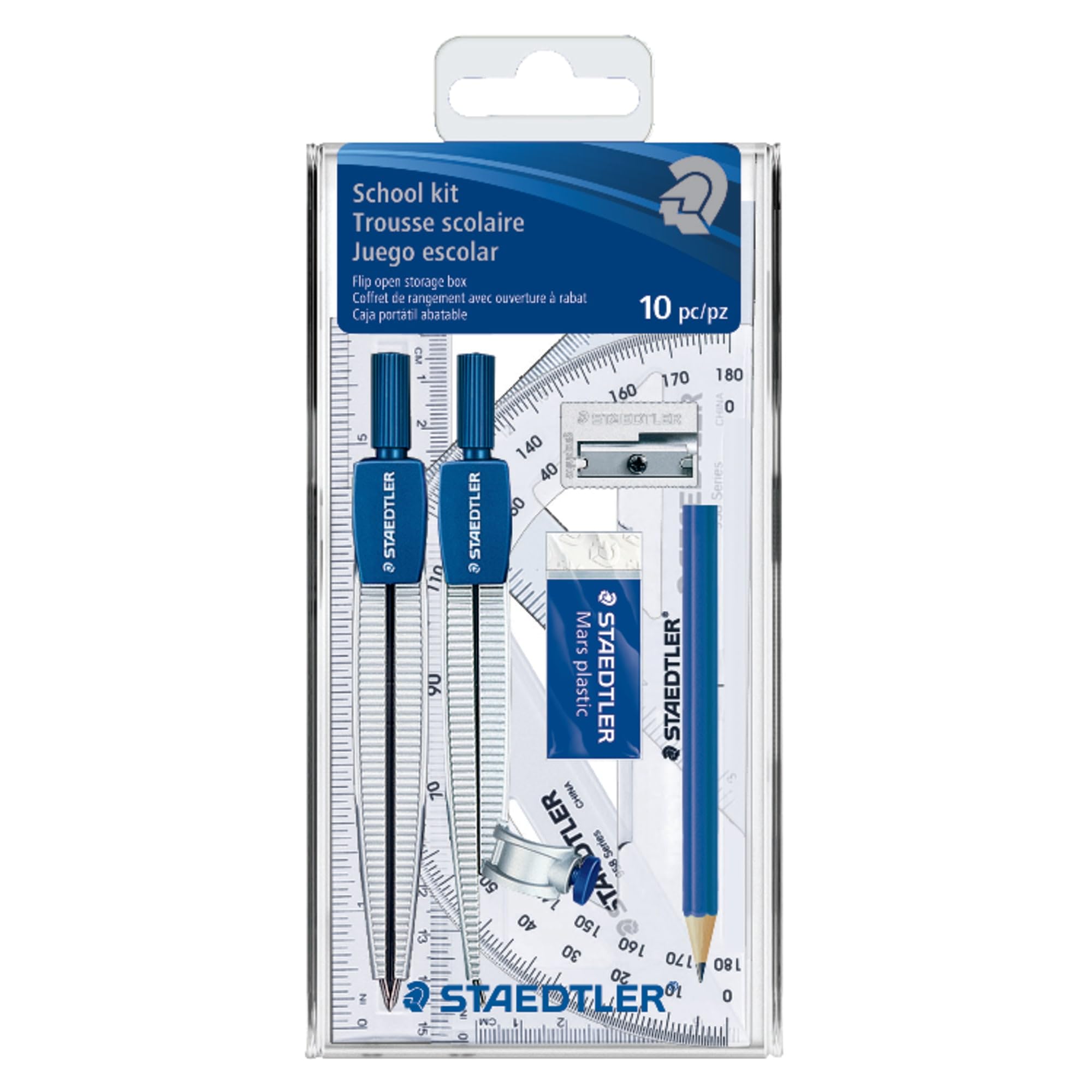 Staedtler Math School Geometry, 10 Piece Set, Blue, Silver