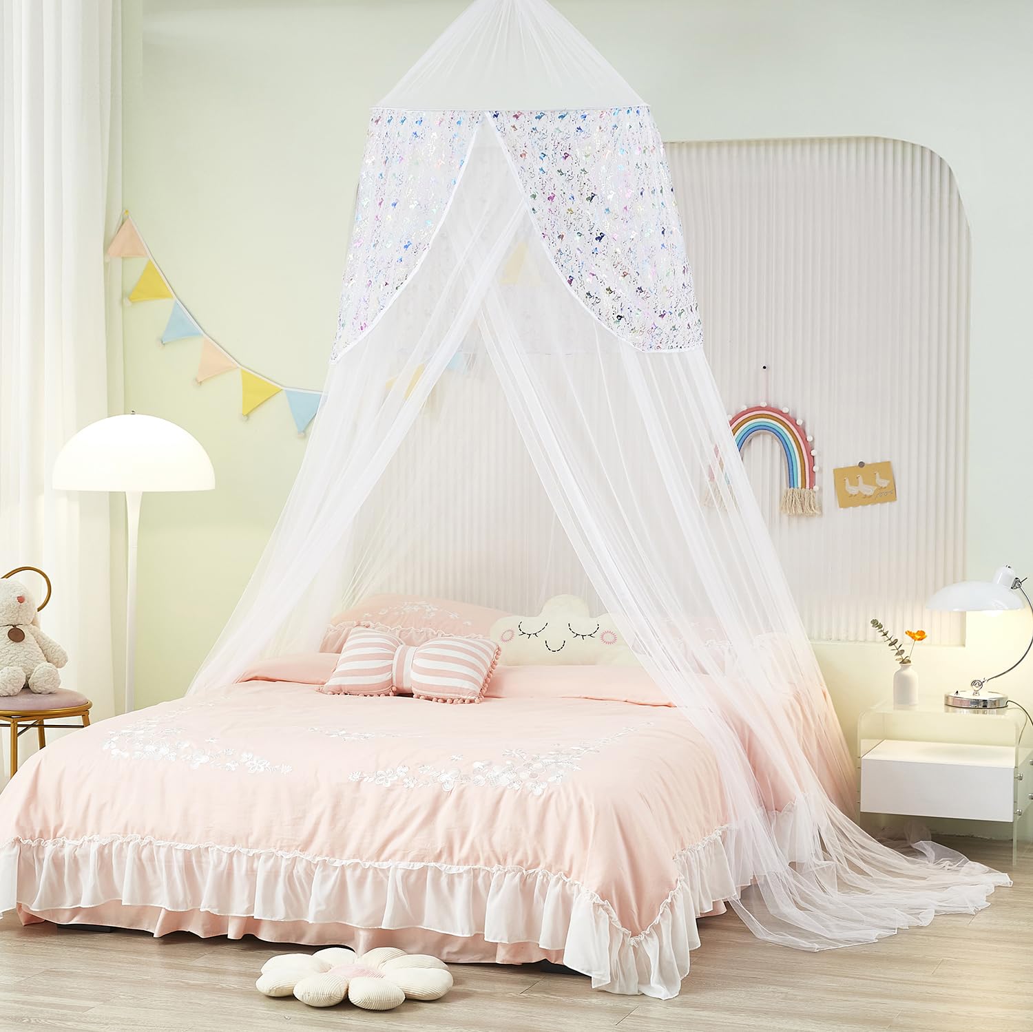 Nattey Bed Canopy For Girls,Unicorn Bed Canopy With Lights Bed Tent,Canopy For Bed Girls Room Decor, Canopy For Twin To King Siz