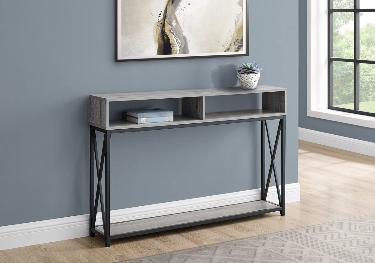 Monarch Specialties 3572 Accent Table, Console, Entryway, Narrow, Sofa, Living Room, Bedroom, Metal, Laminate, Grey, Black, Contemporary, Modern Table-48 Hall, 47.25" L x 9" W x 30.5" H