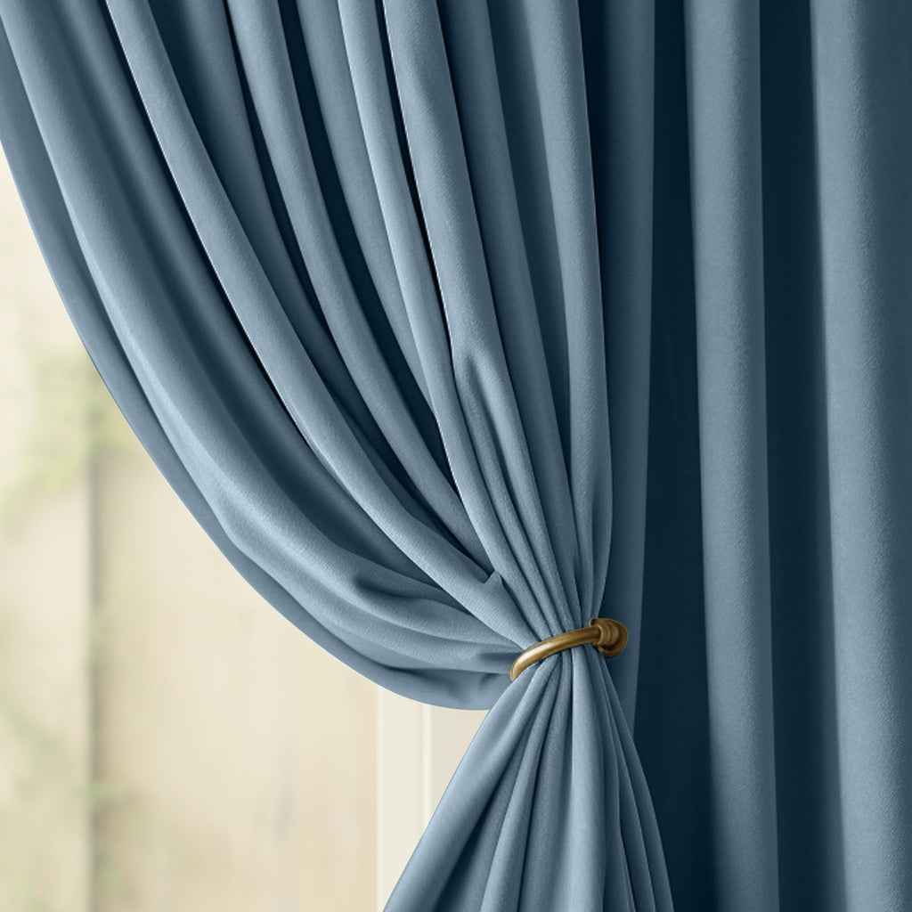 Lazzzy Blue Velvet Room Darkening Thermal Insulated Curtains 72 Inch Length Soundproof Noise Reducing Drapes For Bedroom Living Privacy Home Decor Rod Pocket, 2 Panels Dark Slate