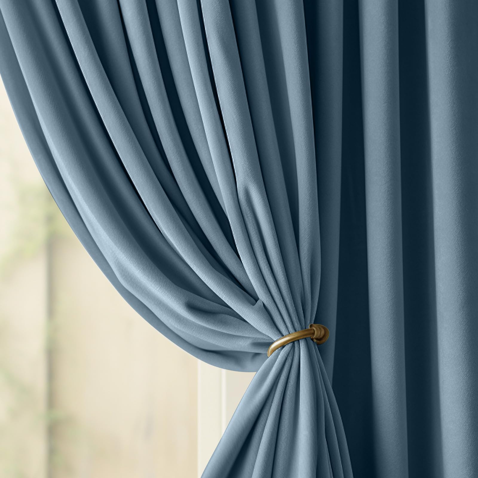 Lazzzy Blue Velvet Room Darkening Thermal Insulated Curtains 72 Inch Length Soundproof Noise Reducing Drapes For Bedroom Living Privacy Home Decor Rod Pocket, 2 Panels Dark Slate