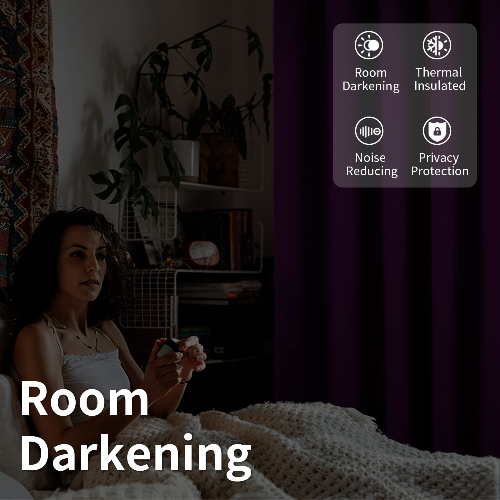 Bgment Fashion Sliding Door Curtain 120 X 96 Inches, Wide Thermal Blackout Curtains Room Darkening Room Divider Window Curtain, 1 Panel, Purple, 96 Length X Wide 120