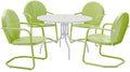 Crosley Furniture Griffith 5-Piece Outdoor Dining Set for 4, Retro Metal Round Patio Table and Chairs, White and Key Lime