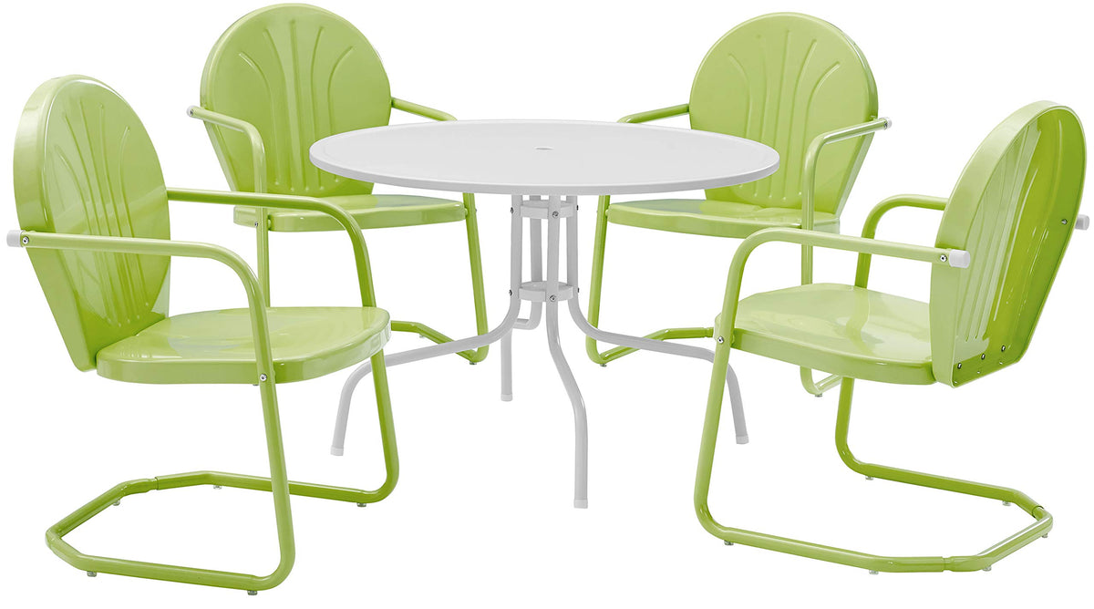 Crosley Furniture Griffith 5-Piece Outdoor Dining Set for 4, Retro Metal Round Patio Table and Chairs, White and Key Lime