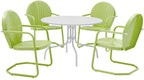 Crosley Furniture Griffith 5-Piece Outdoor Dining Set for 4, Retro Metal Round Patio Table and Chairs, White and Key Lime