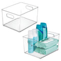 iDesign Small Stackable Plastic Storage Bin with Handles  Set of 2  Clear