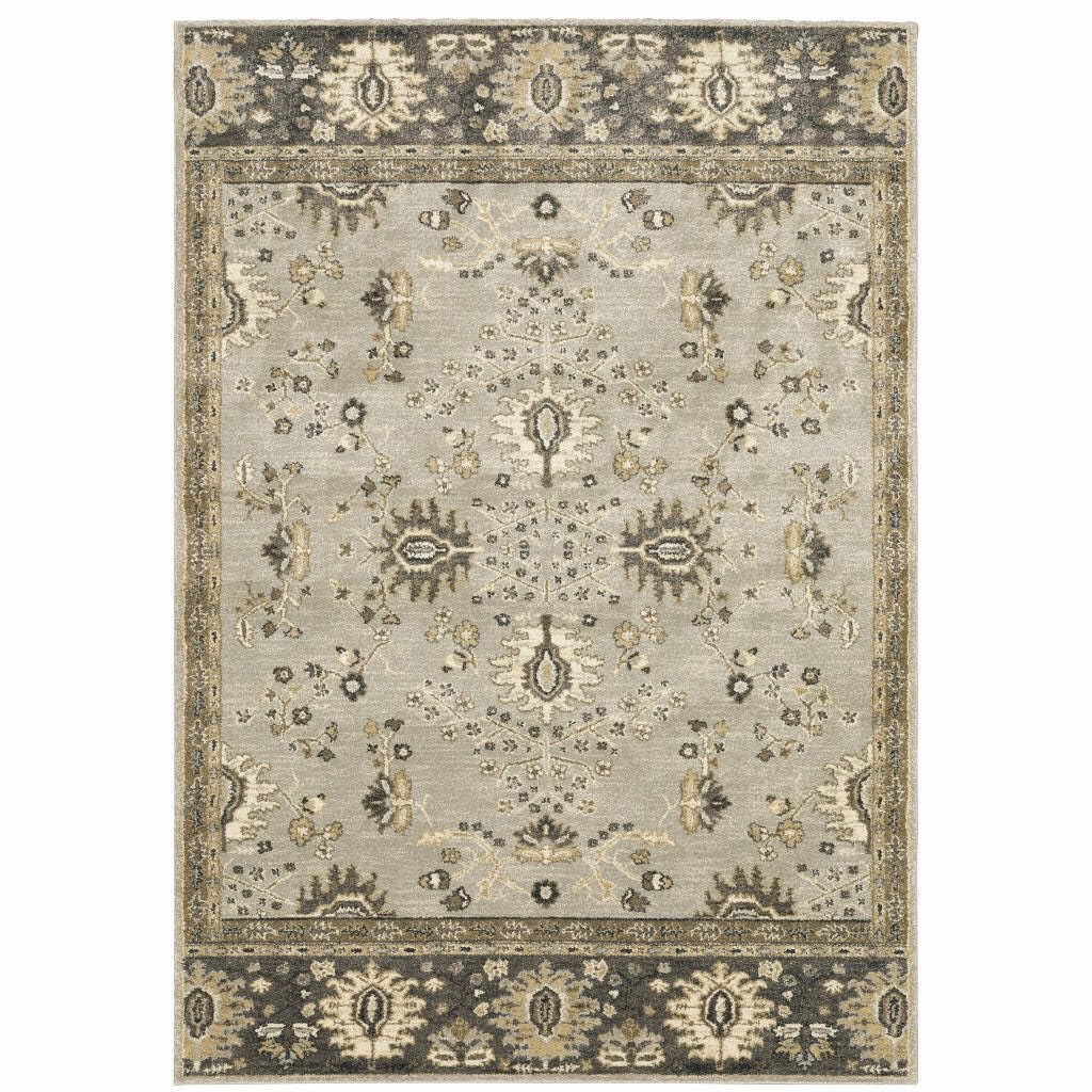 HomeRoots 508850 10 x 13 ft. Gray Brown Tan & Beige Oriental Power Loom Stain Resistant Rectangle Area Rug