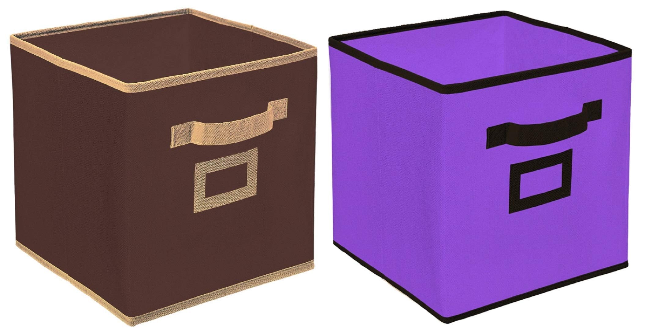Kuber Industries Non Woven 2 Pieces Large Foldable Storage Organiser Cubes/Boxes (Coffee & Purple)  Ctgtc35263