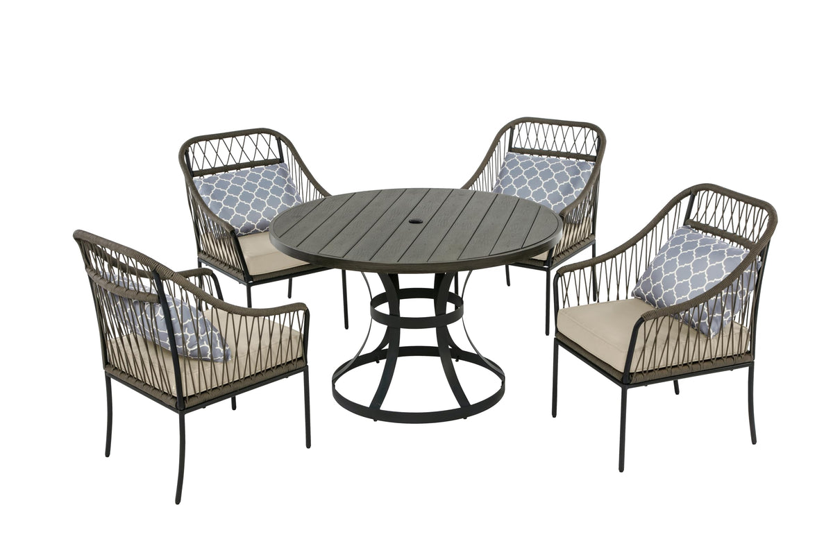 Best Quality Furniture Transitional Outdoor Patio Dining Set, 1 Table + 4 Chairs, Gray