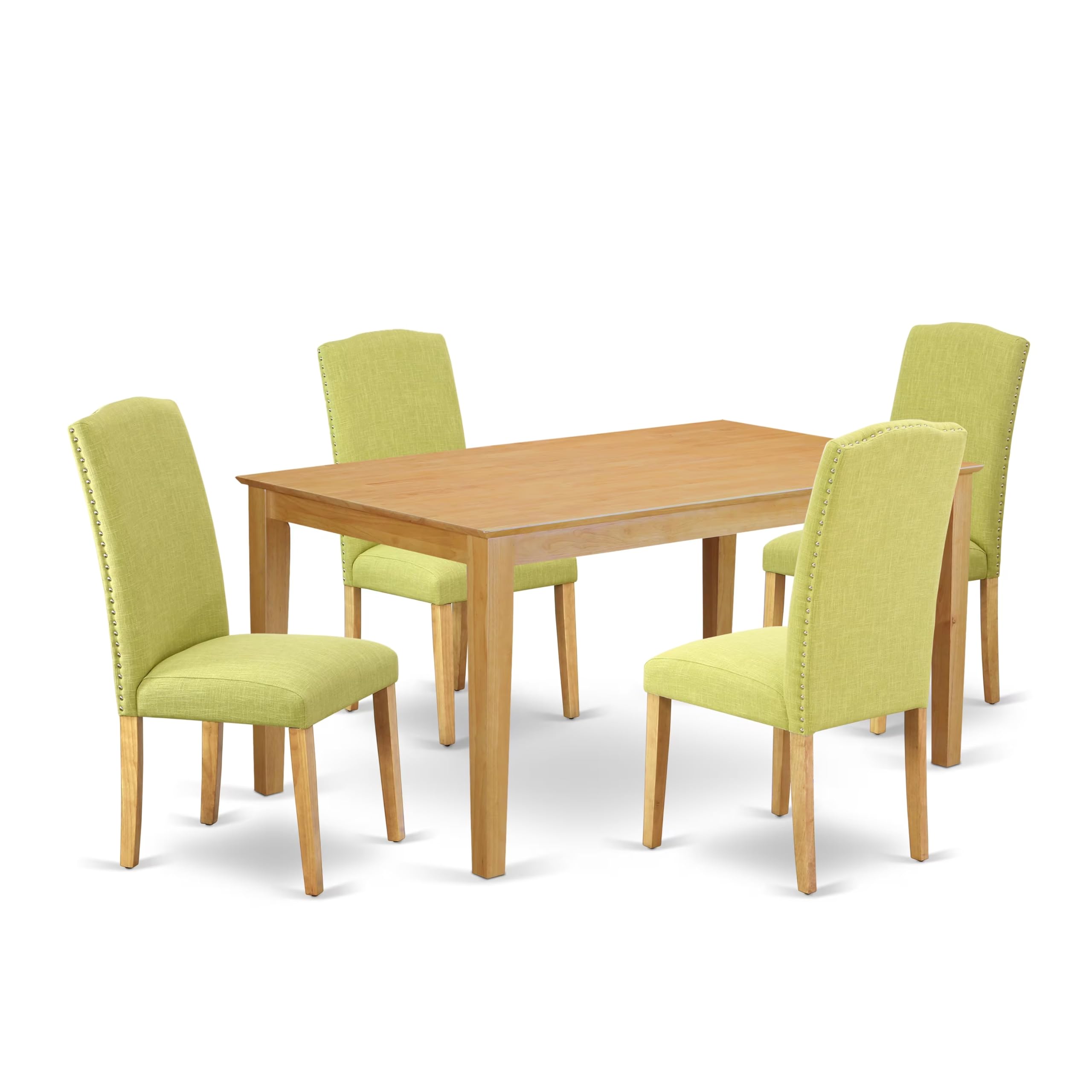 East West Furniture Caen5-Oak-07 5 Piece Modern Dining Table Set Includes A Rectangle Wooden Table And 4 Limelight Linen Fabric Upholstered Parson Chairs, 36X60 Inch, Oak