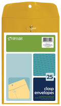 Top Flight Clasp Envelopes, Gummed And Clasped Closure, 6 X 9 Inches, Brown Kraft, 25 Envelopes Per Pack (6911114)